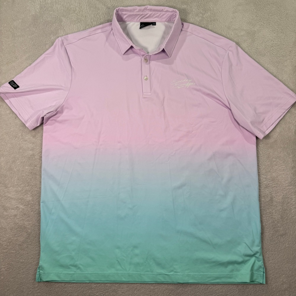 Sunday Swagger Mens 2XL Golf Polo Shirt Pink Teal Ombre Short Sleeve‎ Preppy EUC